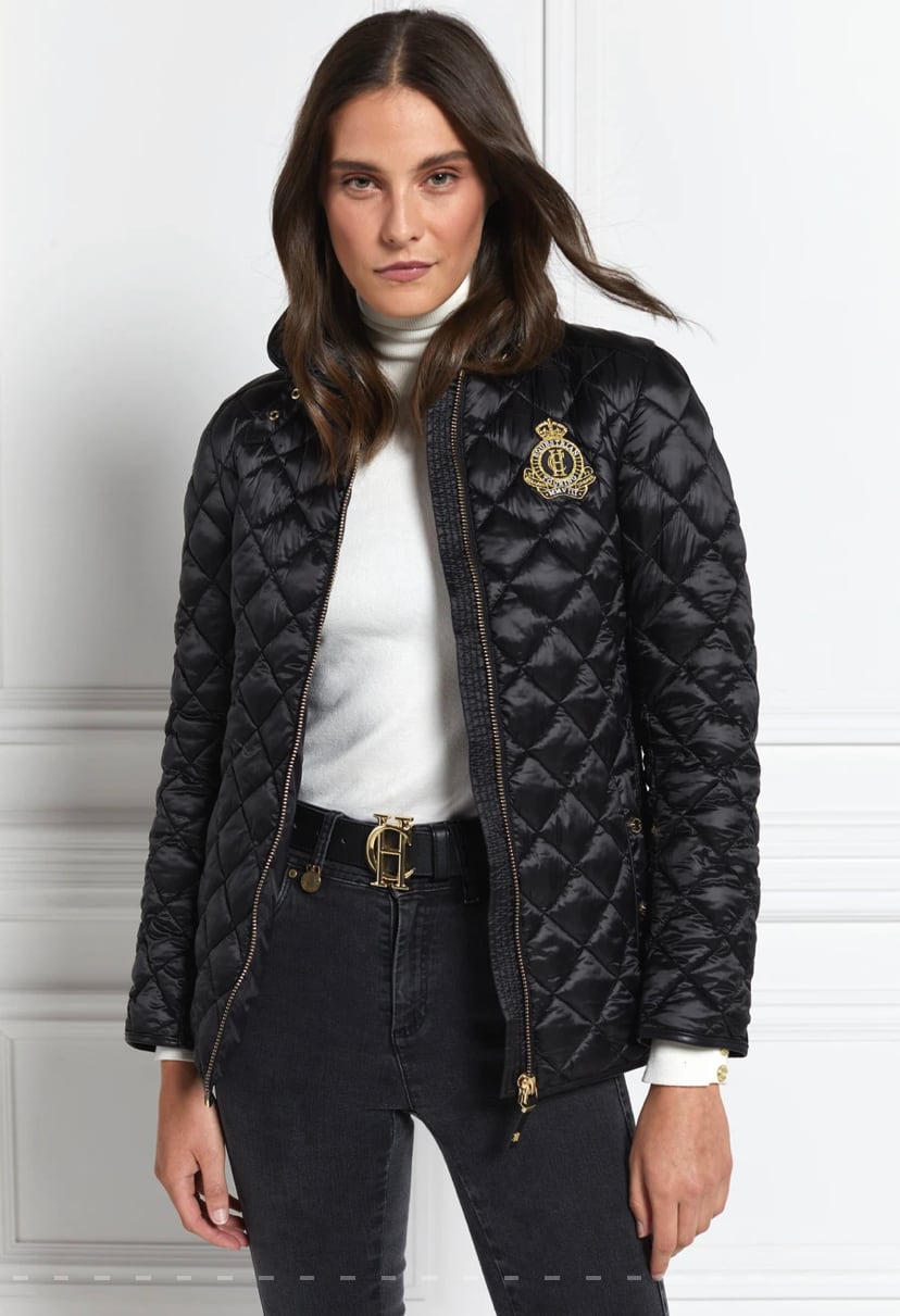 Women's quilted down jacket in black/khaki/dark navy/chocolate by Holland Cooper