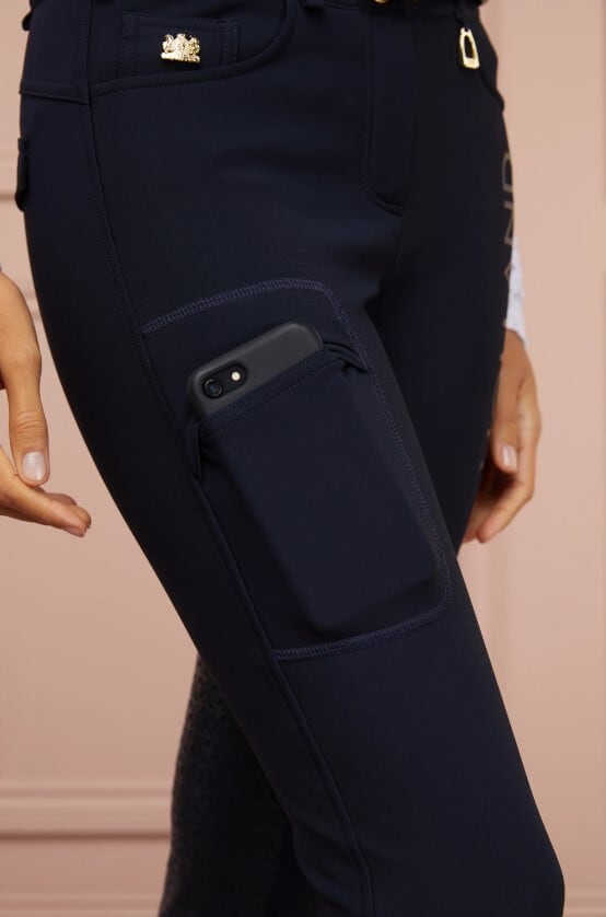 乗馬用レディースキュロット フルグリップ 冬用ジャージ素材 ハイウエスト サイドポケット付 防水加工 Holland Cooper