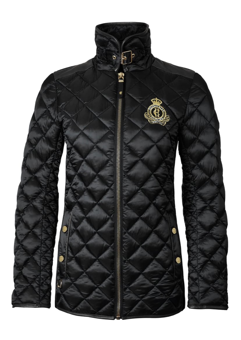 Women's quilted down jacket in black/khaki/dark navy/chocolate by Holland Cooper