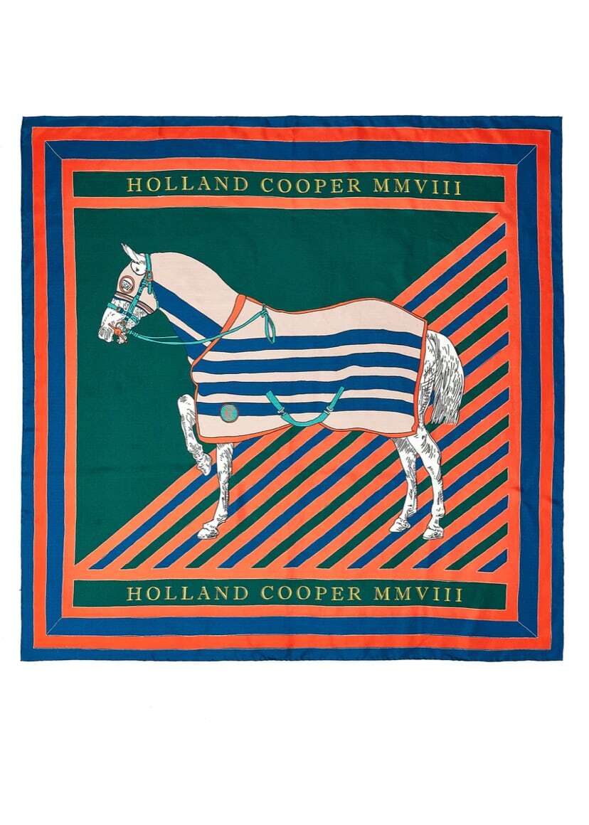 Premium Pure Silk Scarf Horse Flag for Women Holland Cooper