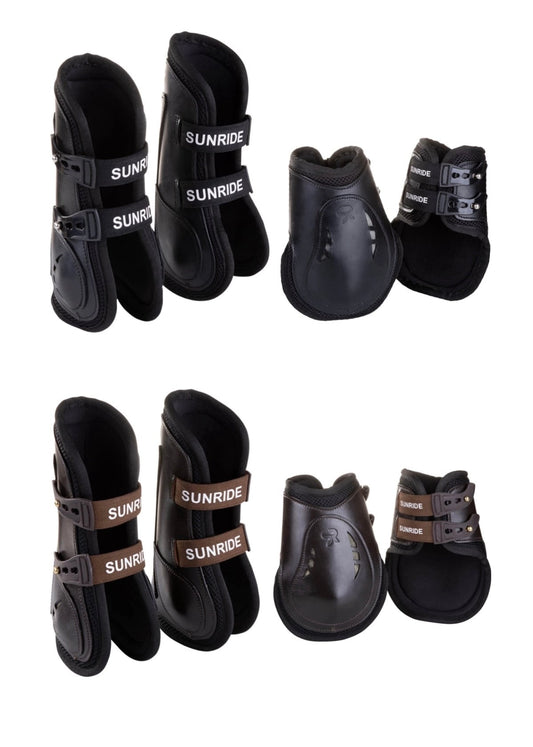 【2点セット】障害用プロテクター 前&後脚 本革 ブラック/ブラウン Sunride