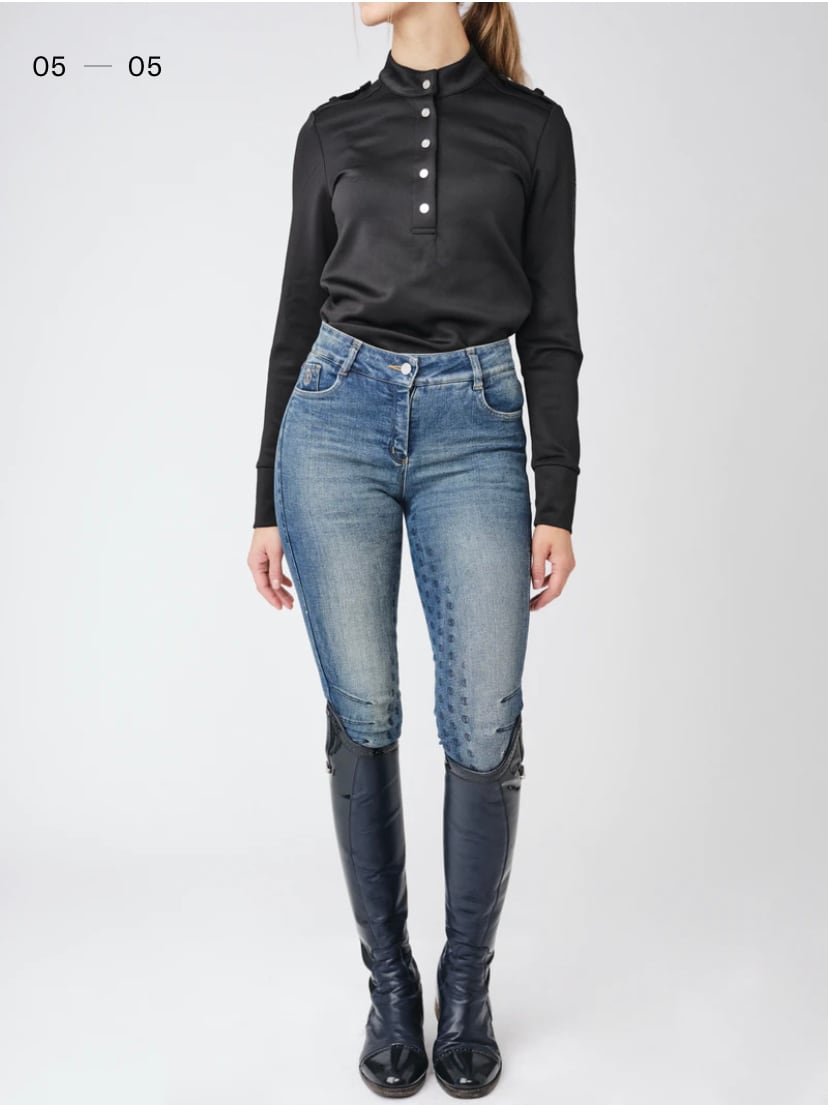 Women's riding culottes in denim, high waist, full grip, blue, Ps of Sweden