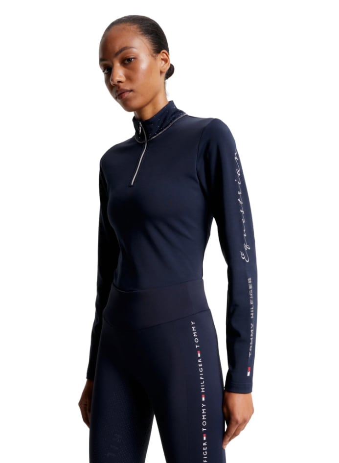 Women's Tommy Hilfiger Equestrian Long Sleeve Top with Rhinestones, Navy