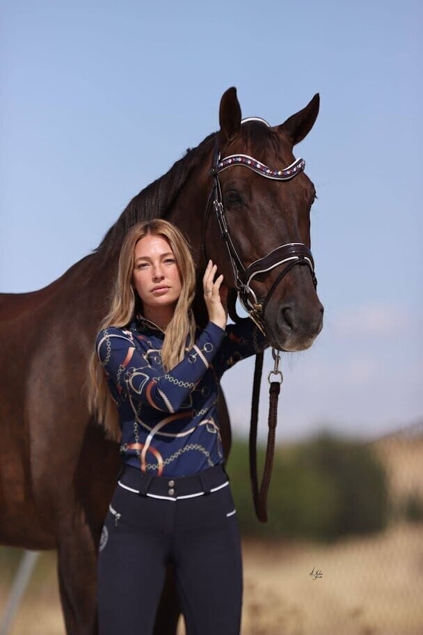 UVカットトレーニングシャツ レディース ICE Equestrian ネイビー・ブラック・ベルベットローズ