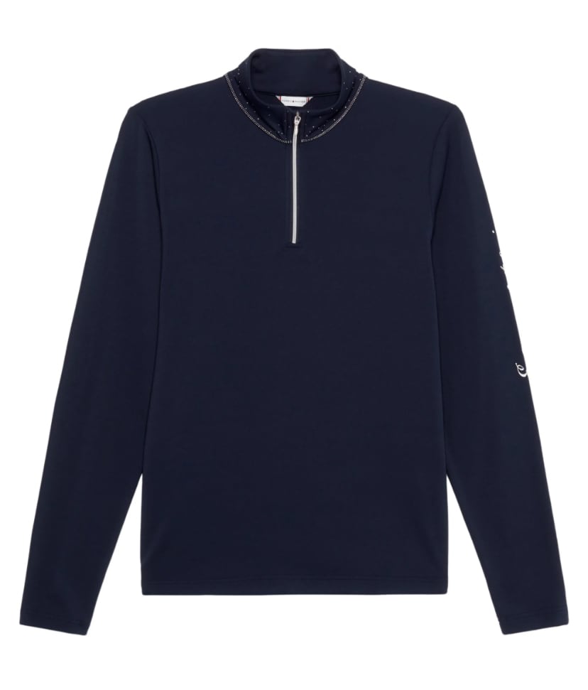 Women's Tommy Hilfiger Equestrian Long Sleeve Top with Rhinestones, Navy