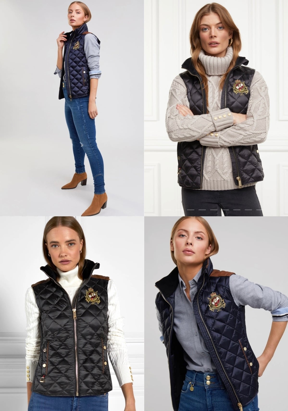 Holland Cooper Women's Quilted Vest in Dark Navy/Khaki/Black