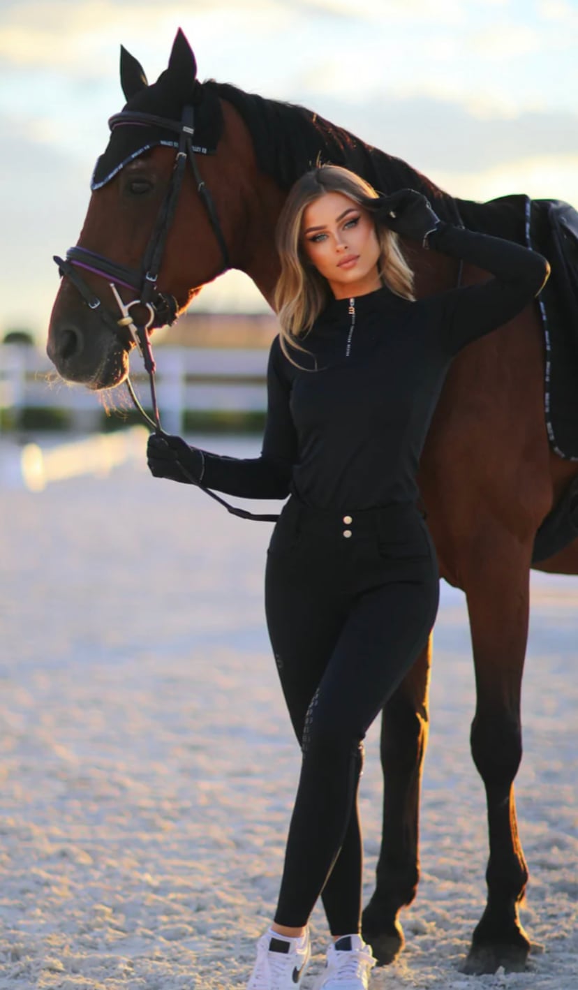 速乾ストレッチトップス レディース Bullet Equestrian design ブラック/グレー/ピンク