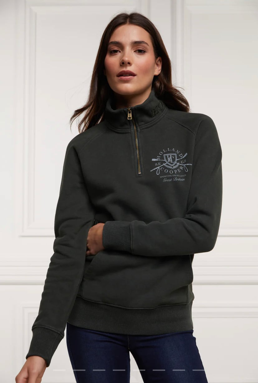 Women's Holland Cooper riding sweatshirt hoodie in navy/khaki/red