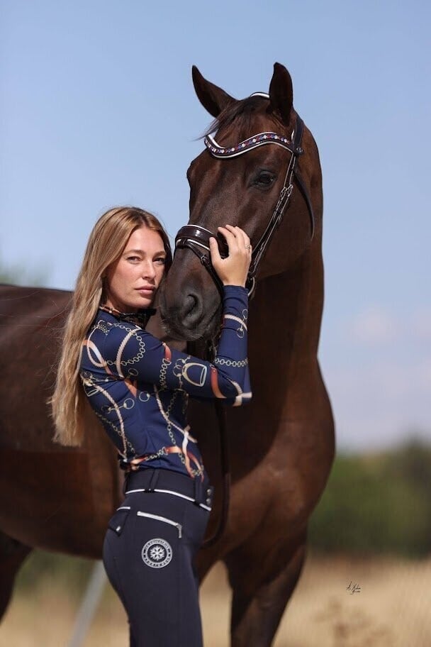 UVカットトレーニングシャツ レディース ICE Equestrian ネイビー・ブラック・ベルベットローズ