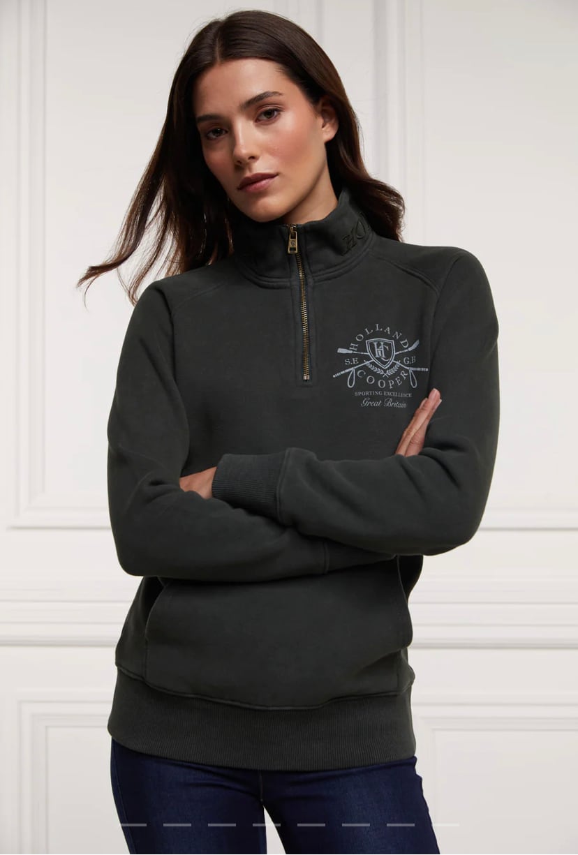 Women's Holland Cooper riding sweatshirt hoodie in navy/khaki/red