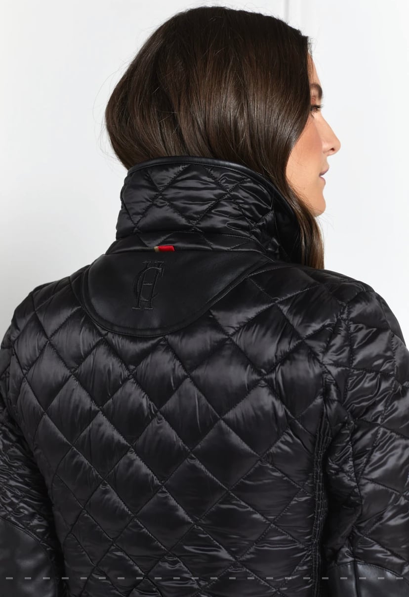 Women's quilted down jacket in black/khaki/dark navy/chocolate by Holland Cooper