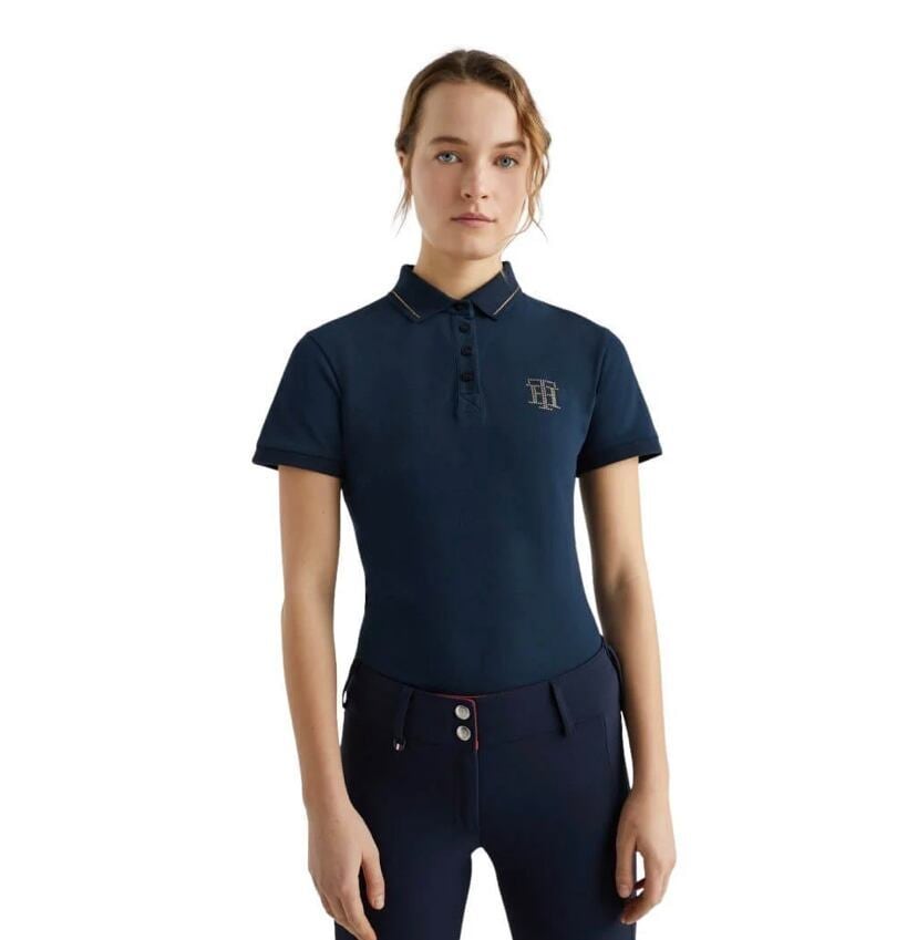 Tommy Hilfiger Equestrian Short Sleeve Cotton Polo Shirt with Rhinestones for Women