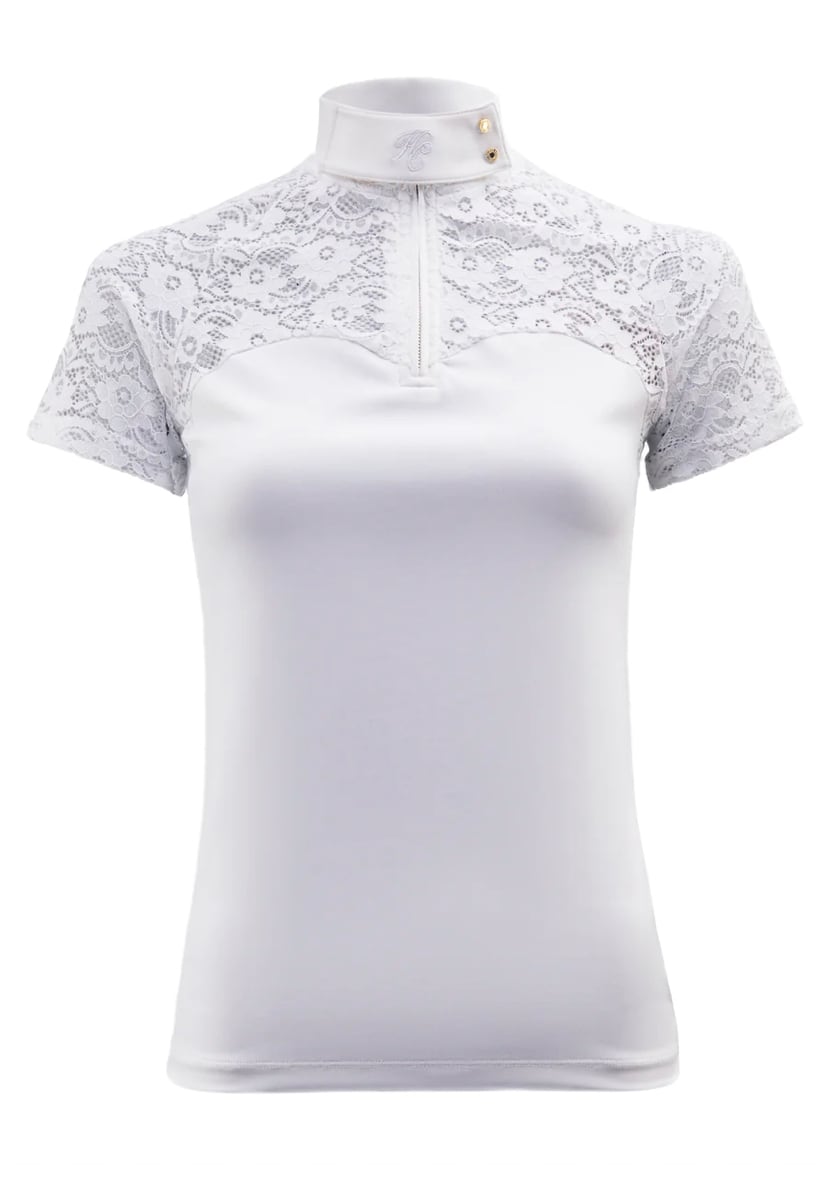 Holland Cooper Women's Short Sleeve Lace-up Athletic Shirt in Cooling Material White