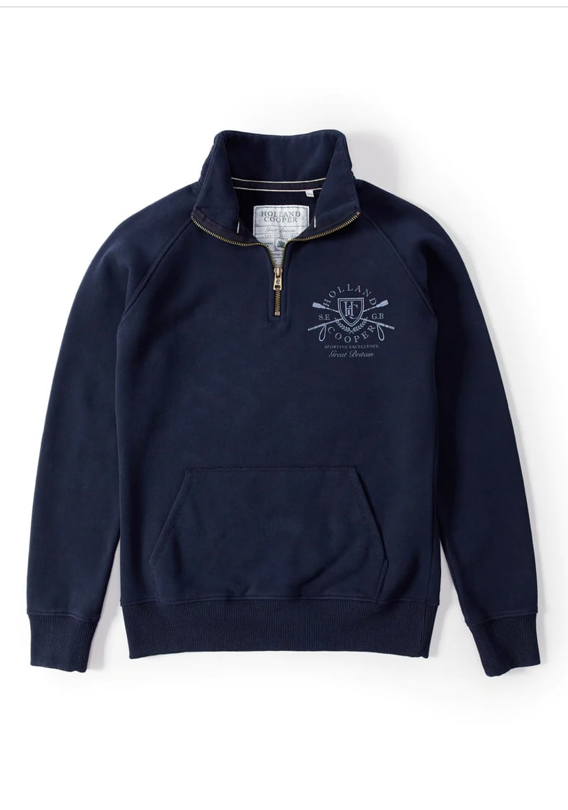Women's Holland Cooper riding sweatshirt hoodie in navy/khaki/red