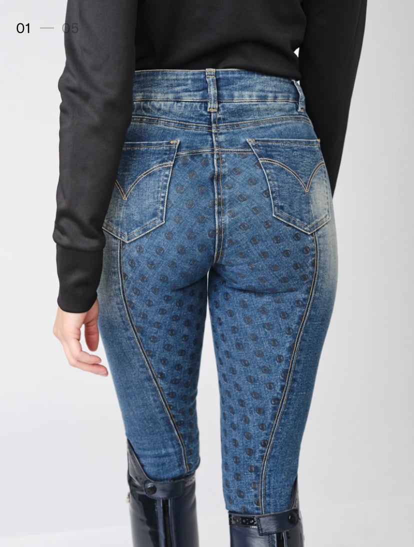 Women's riding culottes in denim, high waist, full grip, blue, Ps of Sweden