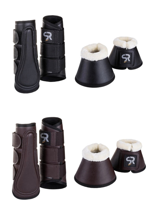 【2点セット】馬場用プロテクター&ワンコ フェイクファー 本革 ブラック/ブラウン Sunride