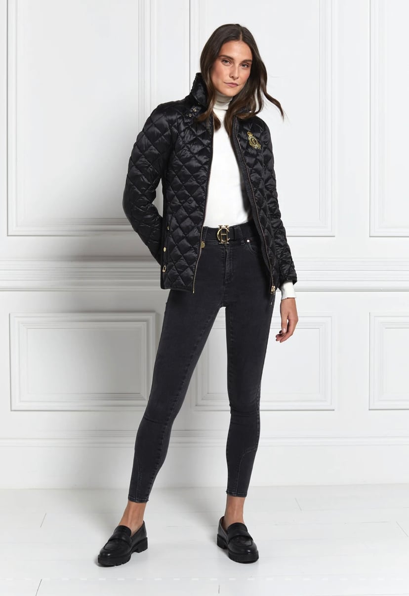 Women's quilted down jacket in black/khaki/dark navy/chocolate by Holland Cooper