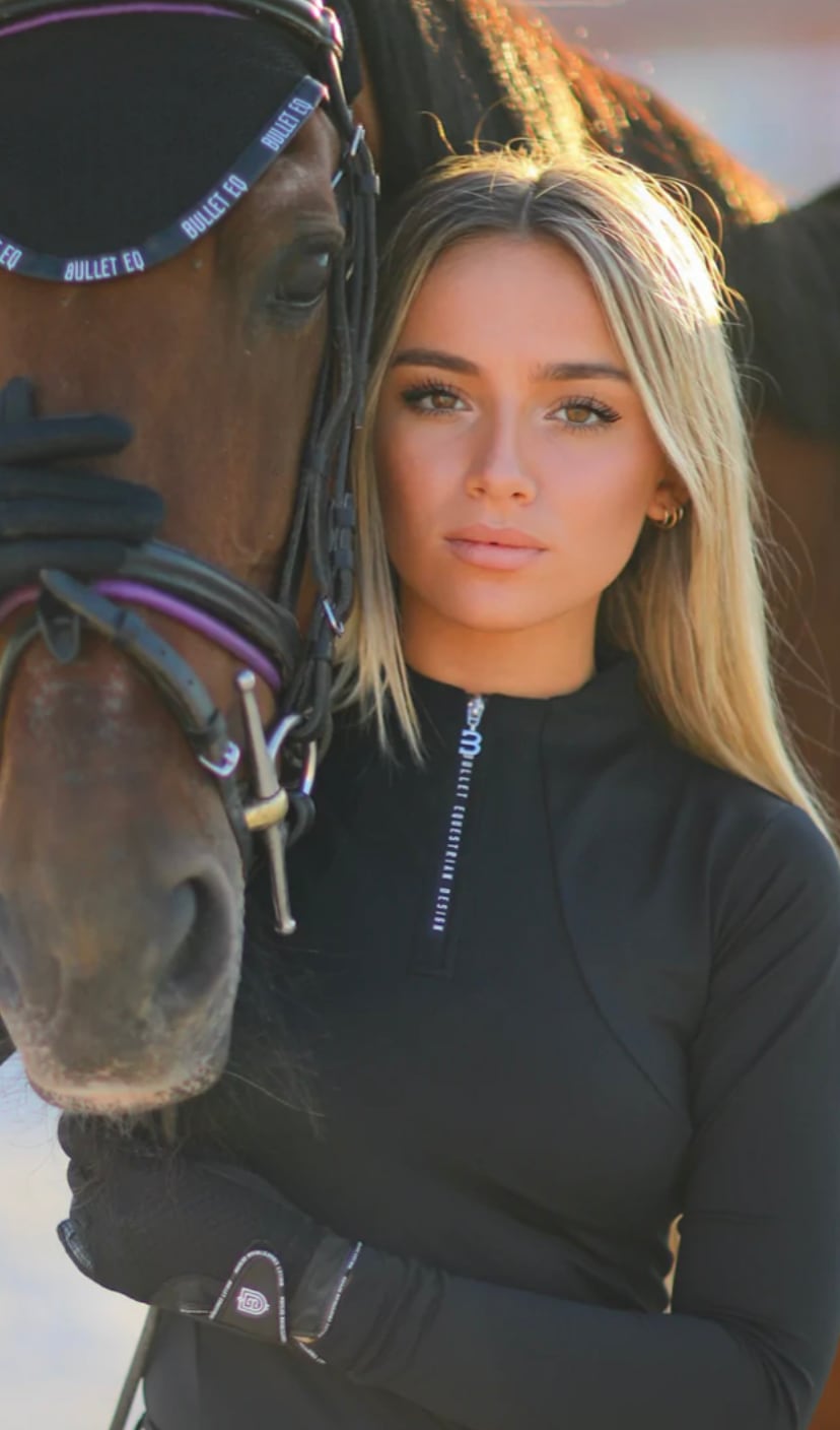 速乾ストレッチトップス レディース Bullet Equestrian design ブラック/グレー/ピンク