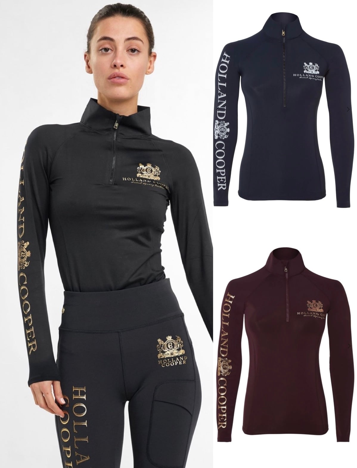 Women's Riding Top Long Sleeve Dark Navy Gold Burgundy Holland Cooper