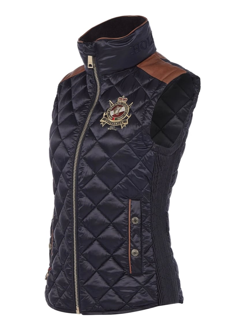 Holland Cooper Women's Quilted Vest in Dark Navy/Khaki/Black