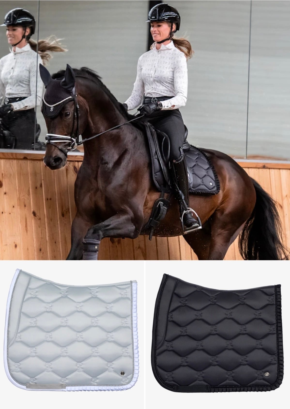 馬場用ゼッケン フリル&パール付き アナトミカル構造 Ps of Sweden ダークグレー/アイシーグレー