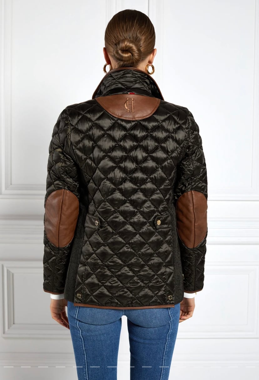 Women's quilted down jacket in black/khaki/dark navy/chocolate by Holland Cooper