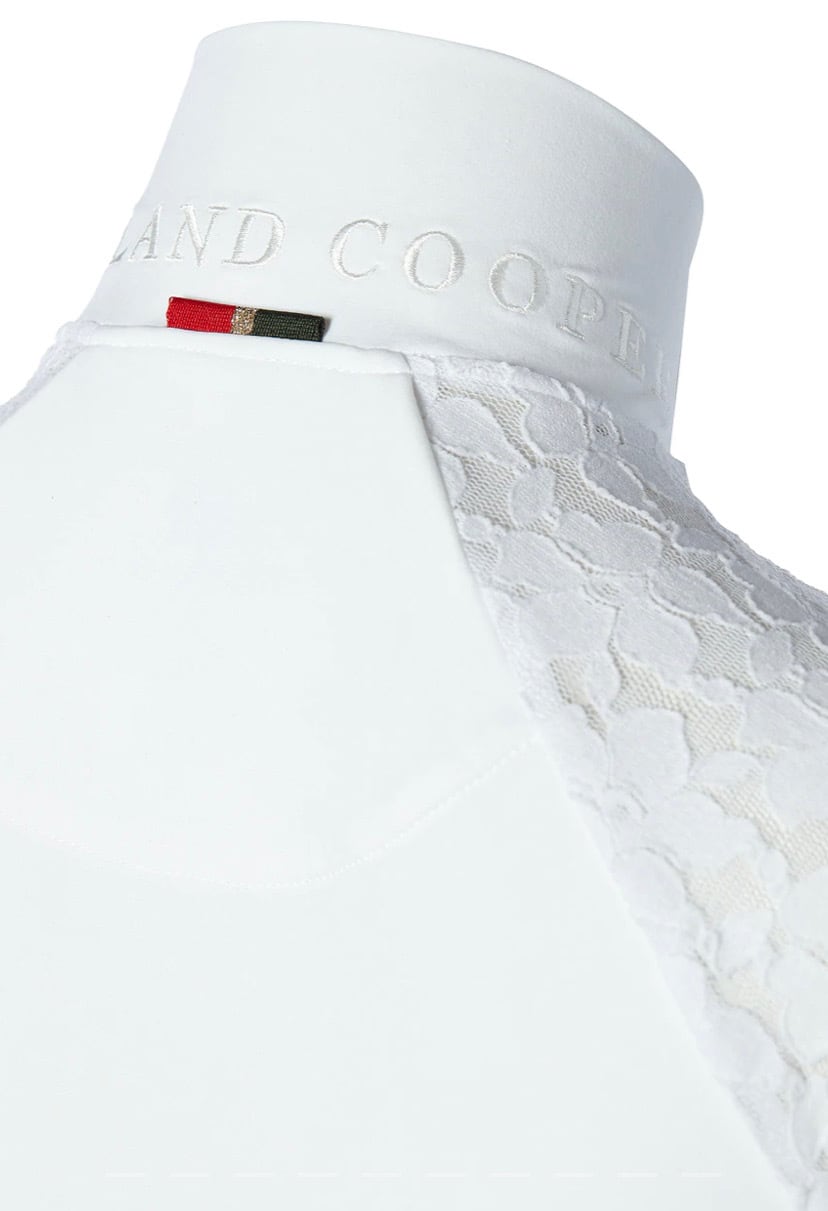 Holland Cooper Women's Long Sleeve Athletic Shirt in White with Floral Lace