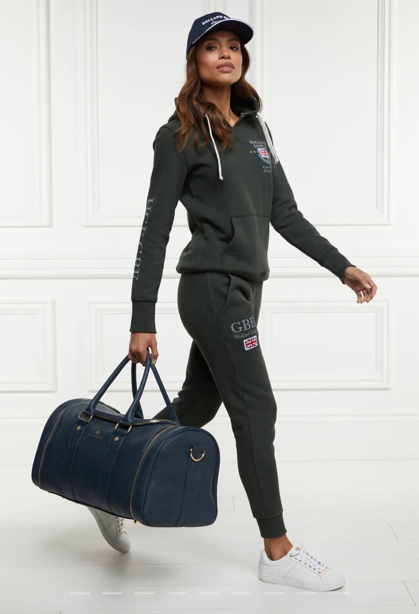 Women's Holland Cooper riding sweatshirt hoodie in navy/khaki/red