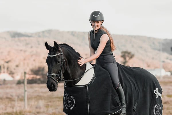 Fleece Horse Blanket with Fur Pad Black Eloquence Equestrian