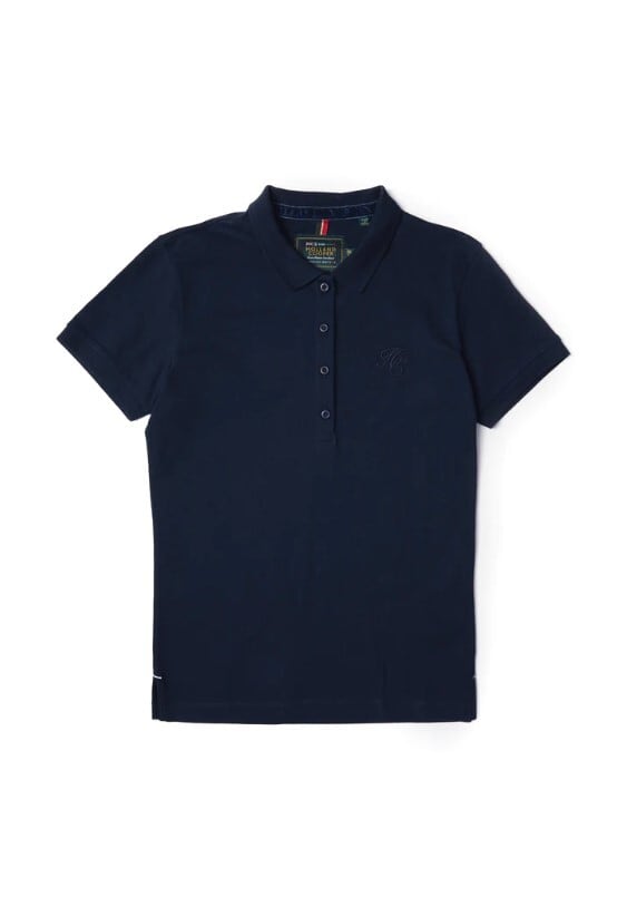 Women's short-sleeved polo shirt for horse riding, cotton, dark navy/white, Holland Cooper