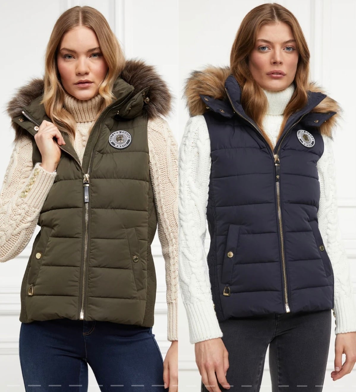 ファー付きダウンベスト レディース 2022AW Holland Cooper ダークネイビー/カーキ