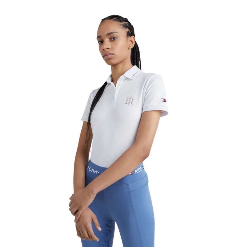 Tommy Hilfiger Equestrian Short Sleeve Cotton Polo Shirt with Rhinestones for Women