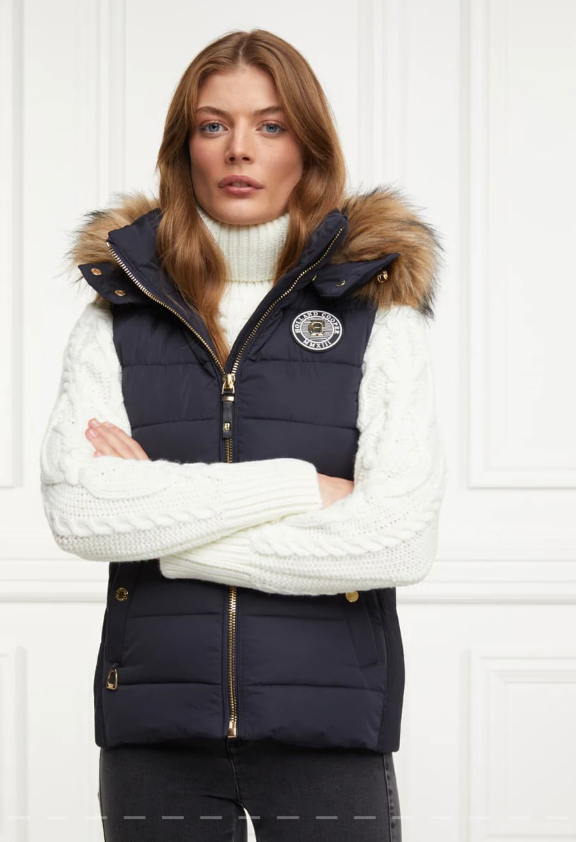 ファー付きダウンベスト レディース 2022AW Holland Cooper ダークネイビー/カーキ