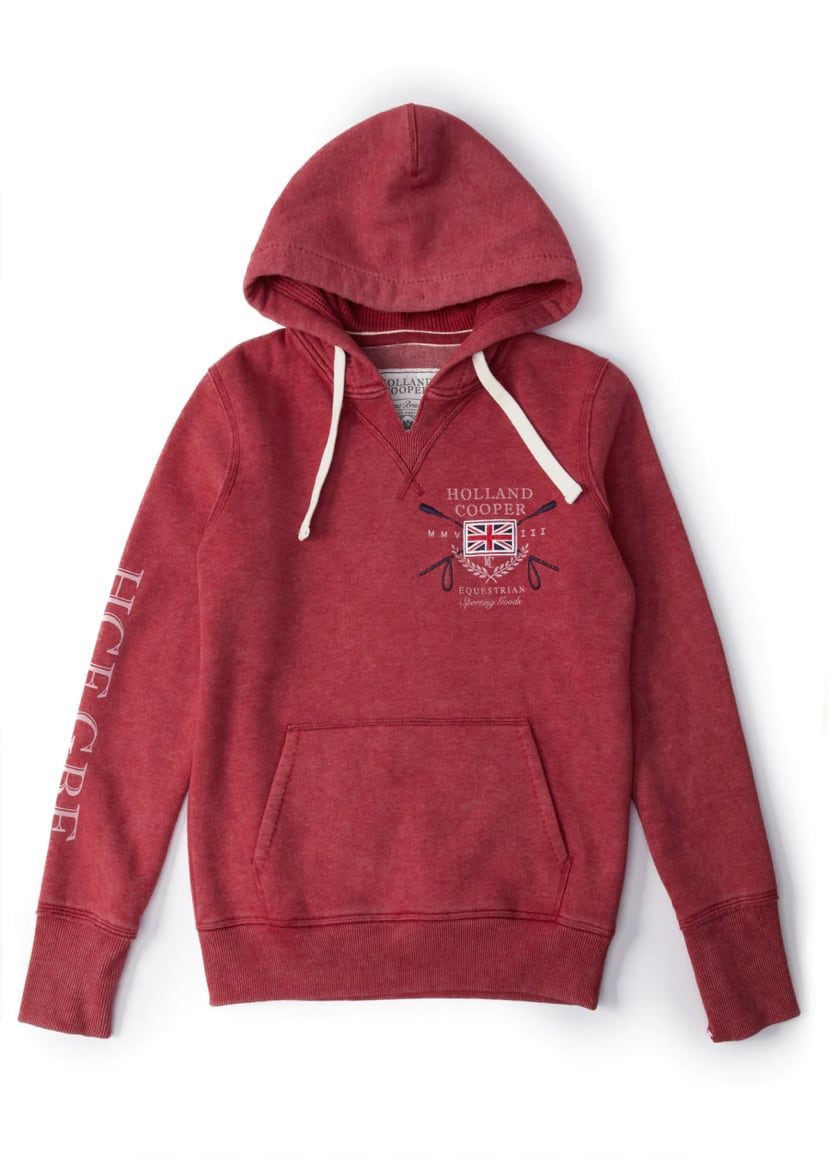 Women's Holland Cooper riding sweatshirt hoodie in navy/khaki/red