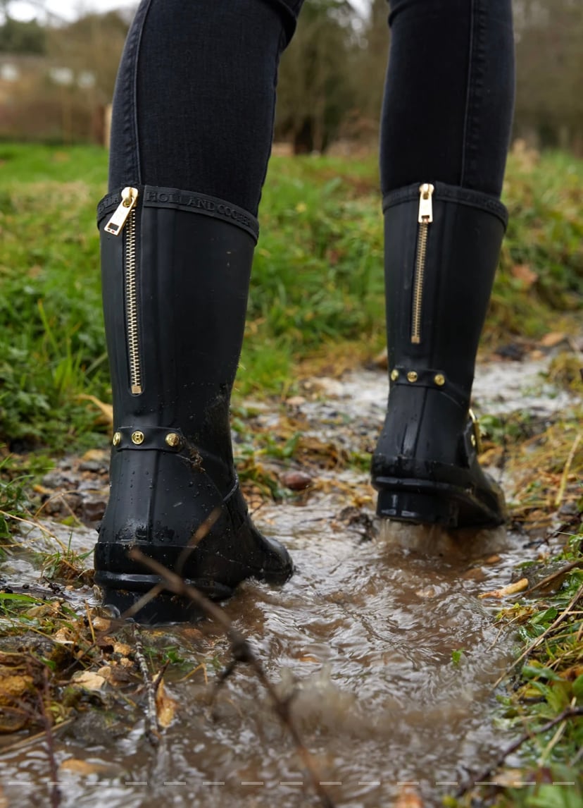 Holland Cooper Rain Boots Matte Black Women's