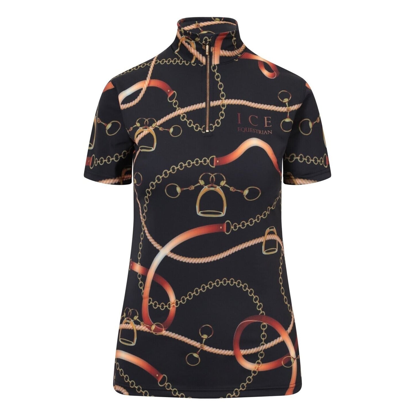 Women's UV-cut training shirt, short sleeves, ICE Equestrian, navy, black, velvet rose, jasmine