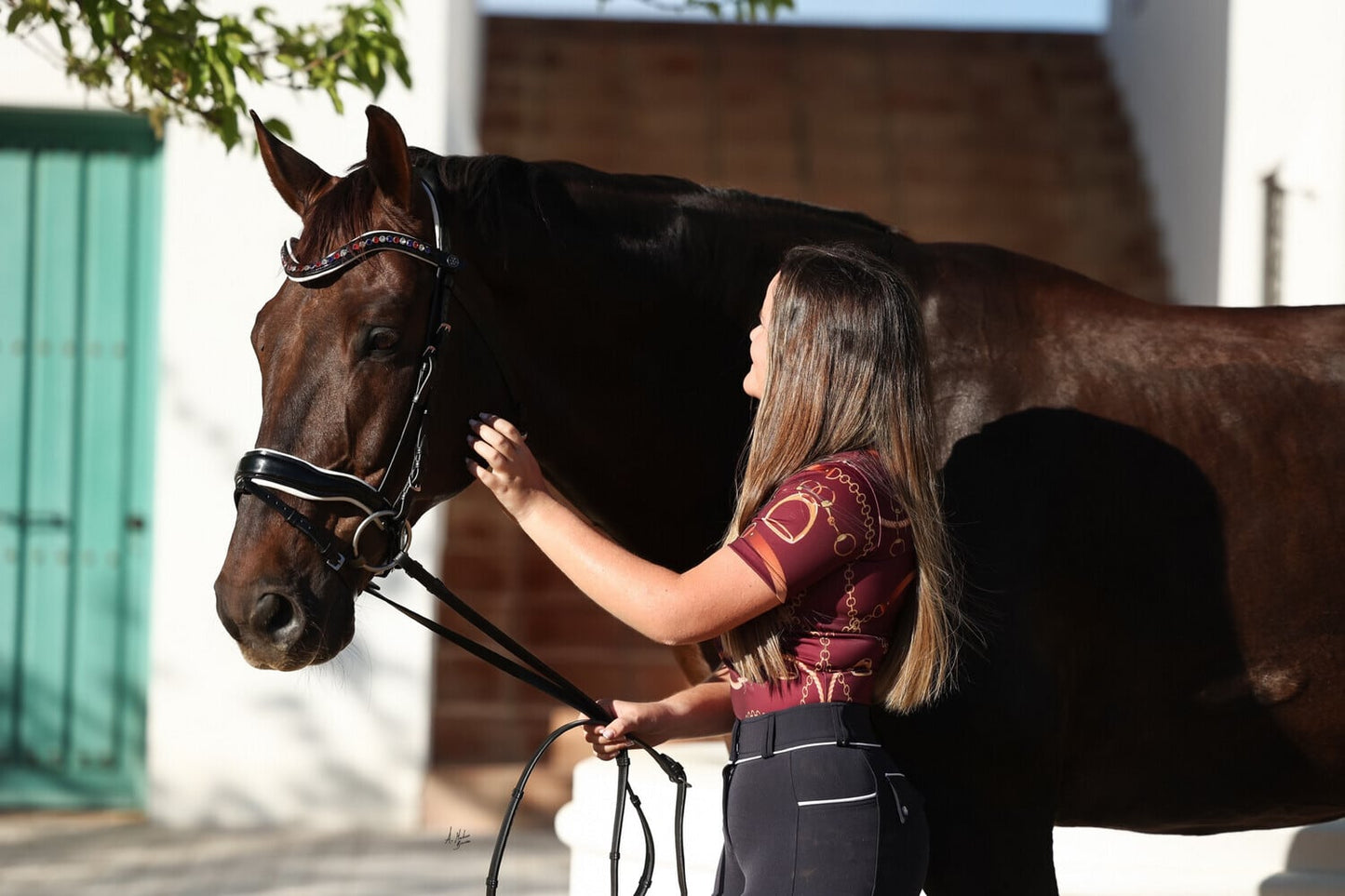 Women's UV-cut training shirt, short sleeves, ICE Equestrian, navy, black, velvet rose, jasmine