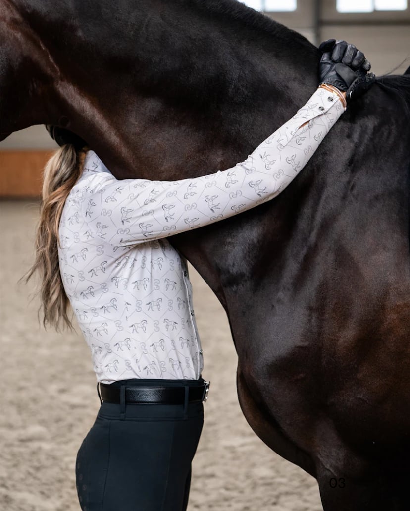 ストレッチ乗馬用シャツ 長袖 レディース PS of Sweden ネイビー/オフホワイト/ピスタチオ