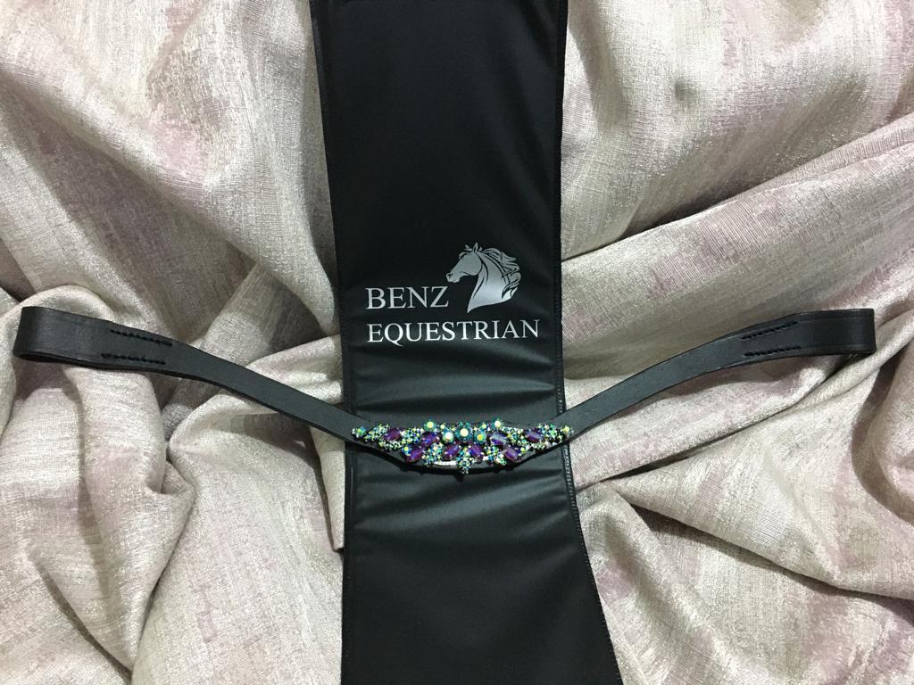 メガブリング額革 パープル&マルチカラークリスタル Benz Equestrian