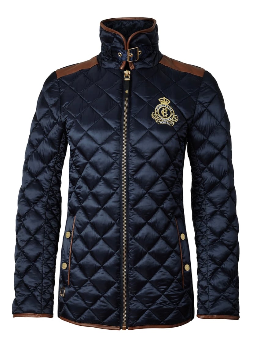 Women's quilted down jacket in black/khaki/dark navy/chocolate by Holland Cooper