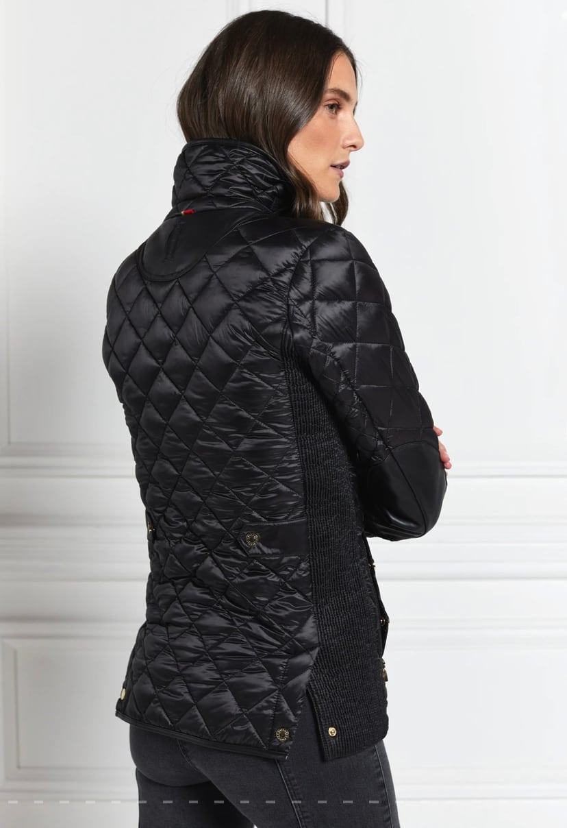 Women's quilted down jacket in black/khaki/dark navy/chocolate by Holland Cooper