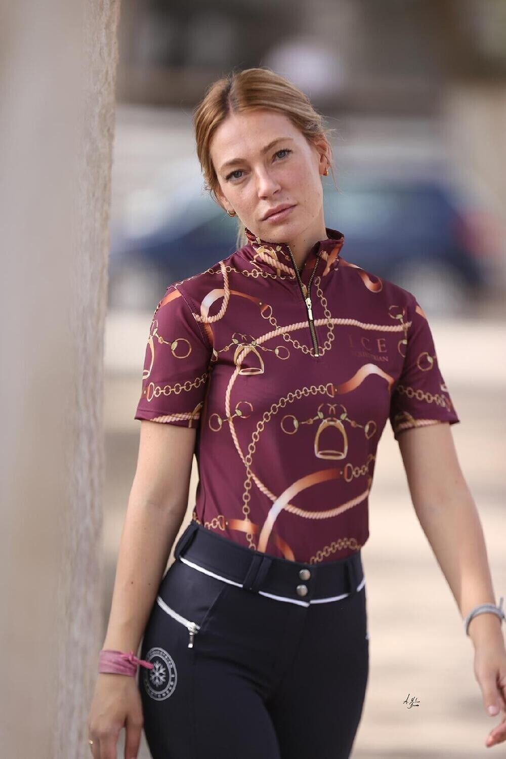 Women's UV-cut training shirt, short sleeves, ICE Equestrian, navy, black, velvet rose, jasmine