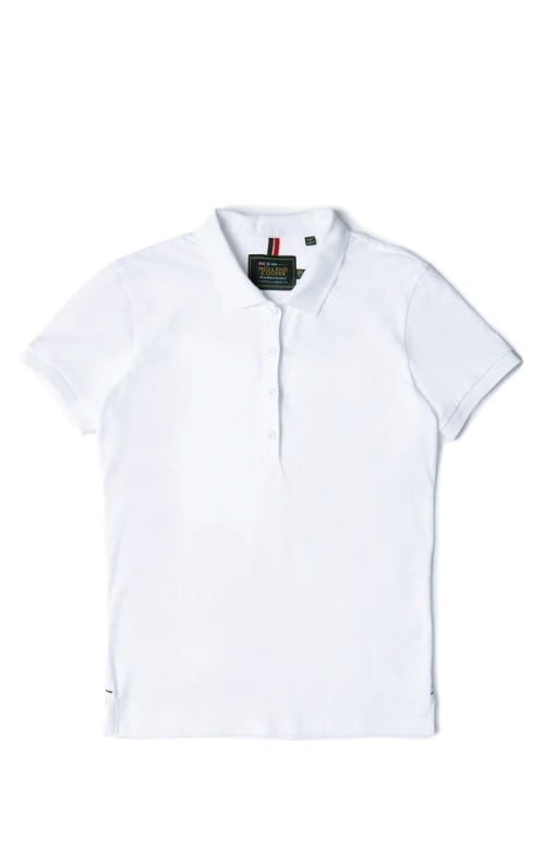 Women's short-sleeved polo shirt for horse riding, cotton, dark navy/white, Holland Cooper