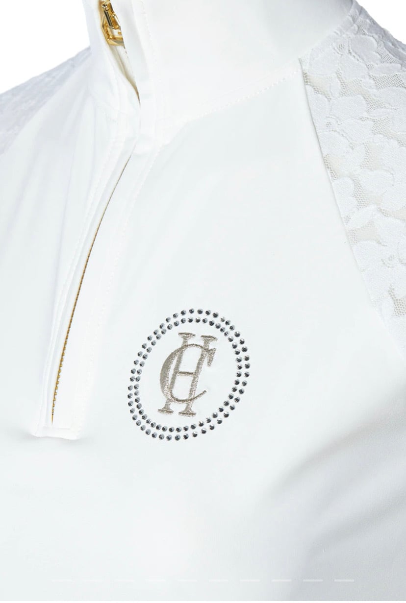 Holland Cooper Women's Long Sleeve Athletic Shirt in White with Floral Lace