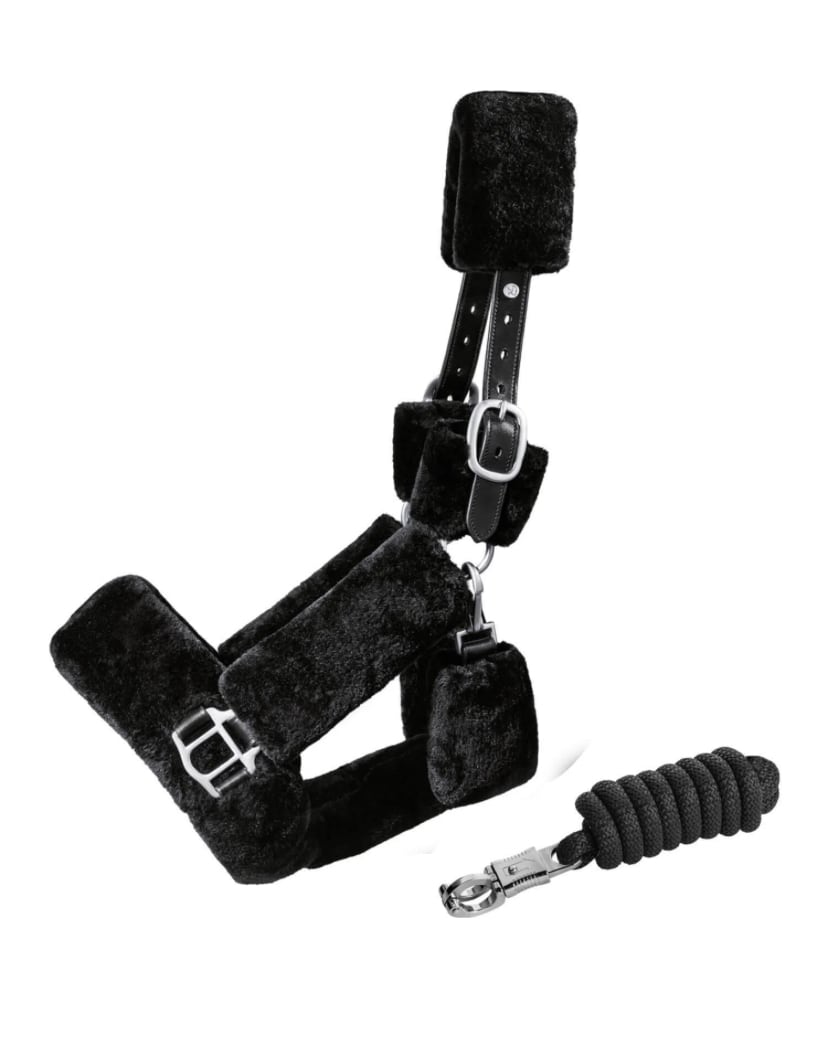 Faux fur, genuine leather, pull handle, black/brown Sunride