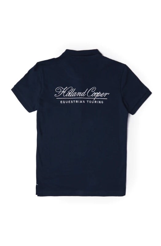 Women's short-sleeved polo shirt for horse riding, cotton, dark navy/white, Holland Cooper
