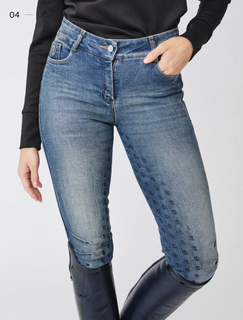 Women's riding culottes in denim, high waist, full grip, blue, Ps of Sweden