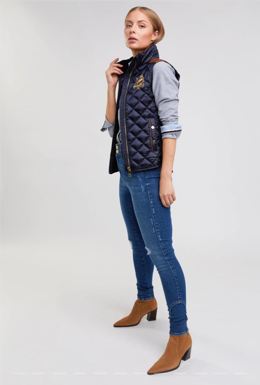 Holland Cooper Women's Quilted Vest in Dark Navy/Khaki/Black