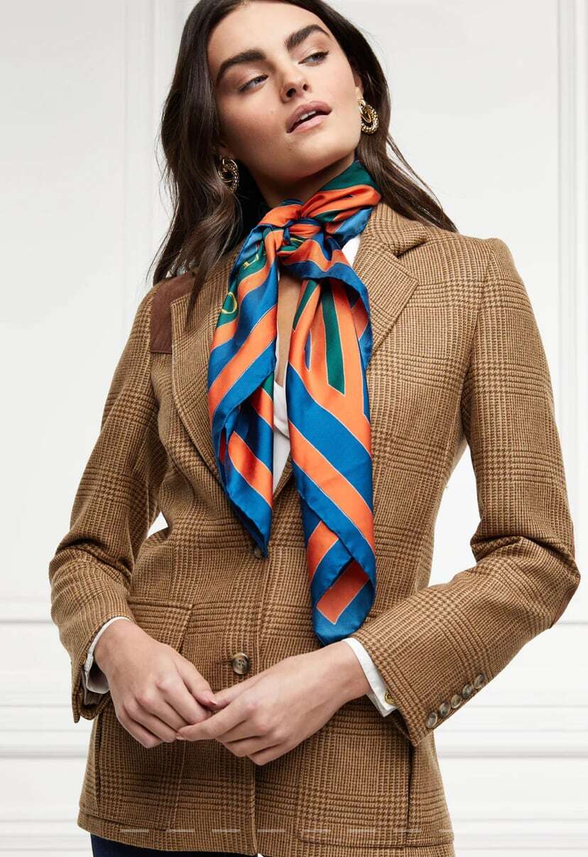 Premium Pure Silk Scarf Horse Flag for Women Holland Cooper