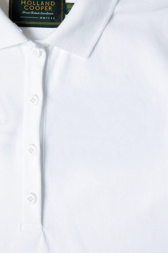 Women's short-sleeved polo shirt for horse riding, cotton, dark navy/white, Holland Cooper